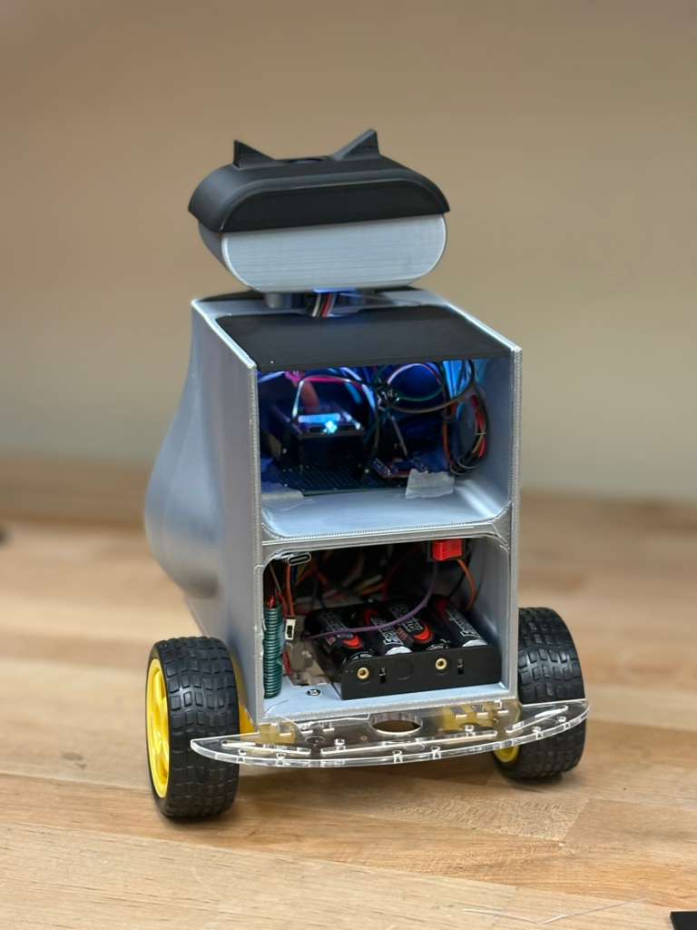 Front-open body with head, wheelbase, and electronics